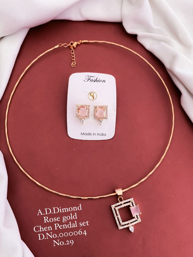 AD Dimaond Designer Rose Gold Silver Chain Pendal Set 2 Wholesalers In Delhi
